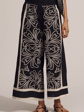 Anthropologie Black & Cream Wide-Leg Printed Palazzo Pants